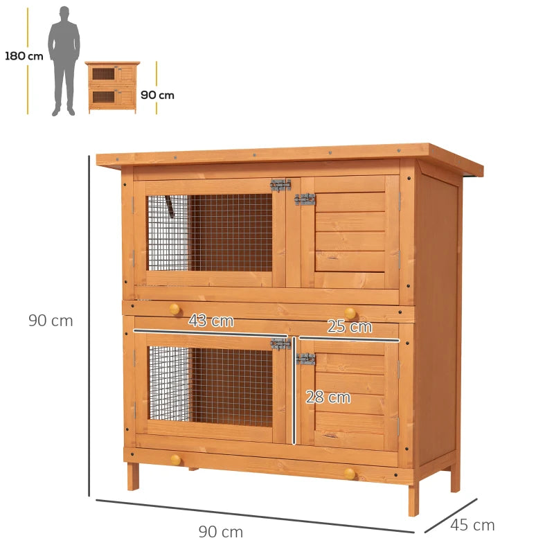 Double Tier Wooden Rabbit Hutch - Large 2-Tier Home for Rabbits & Guinea Pigs - Pet Lovers Choice, Natural Design