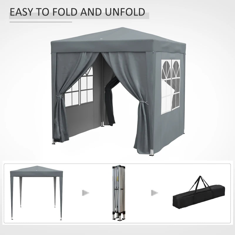 Grey Pop Up Garden Gazebo Tent with Walls and Windows, 2m x 2m