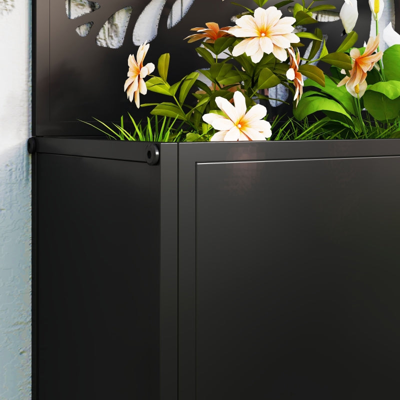 Outdoor Metal Planter with Back Trellis - Black - Large Size - 113H x 61L x 23W cm