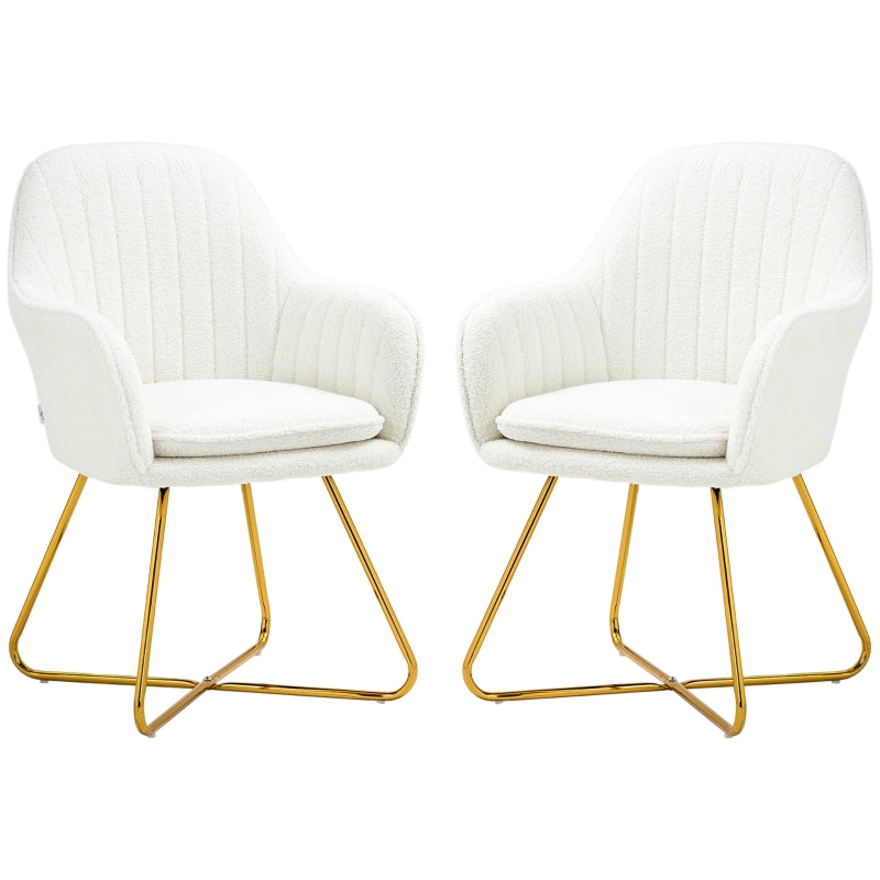Set of Two Cream Sherpa Fleece Dining Chairs for Stylish Home Decor