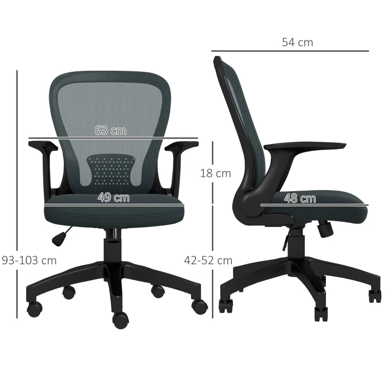 Vinsetto Ergonomic Mesh Office Chair with Flip-Up Armrests, Lumbar Support & Swivel Wheels - Stylish Grey Desk Chair