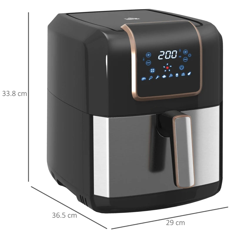 6.5L Air Fryer with Single Basket, Adjustable 80-200°C, Stylish Black and Gold Design - Healthy Cooking Made Easy