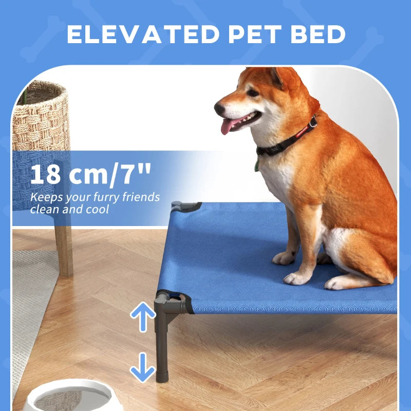 Elevated Dog Bed for Cats & Dogs - Portable Medium Camping Bed with Metal Frame - Blue Color