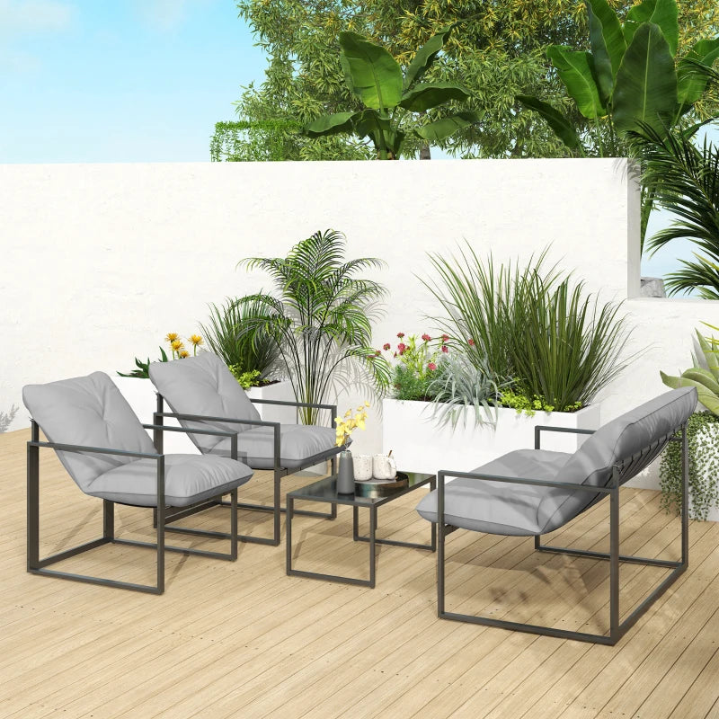 Four-Piece Relaxed Back Outdoor Dining Set in Black and Light Grey for Garden
