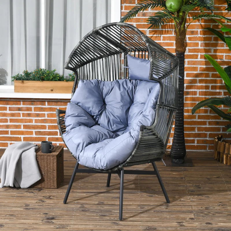 Grey/Black Rattan Egg Chair with Padded Seat Cushion