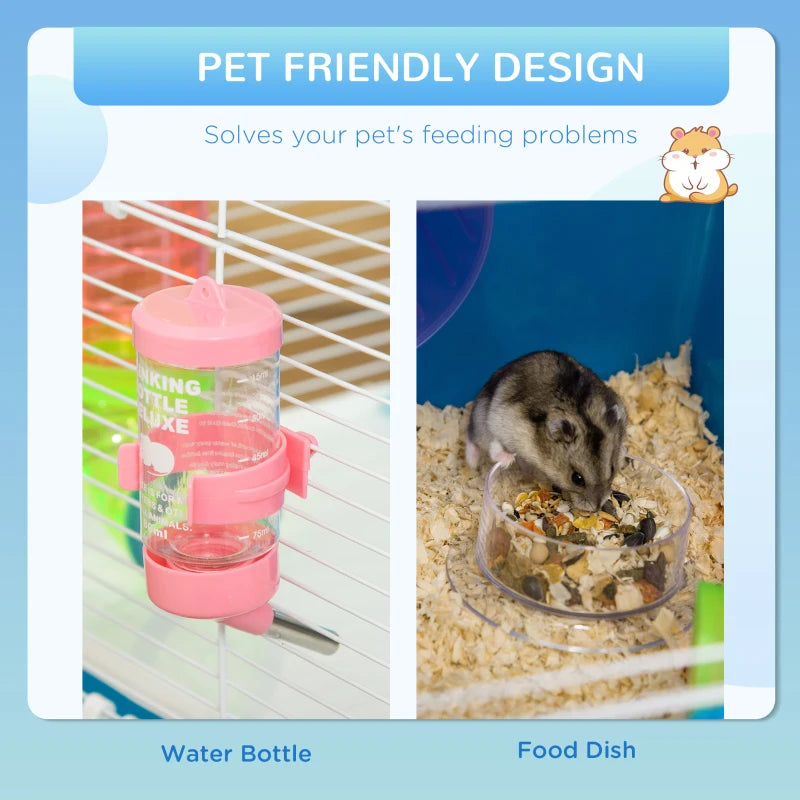 5-Tier Hamster Cage with Tube, Water Bottle, Exercise Wheel & Food Dish - Blue, 59L x 36W x 69H cm