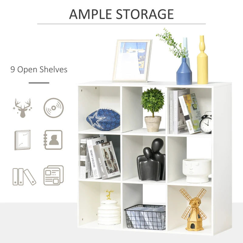 3-Tier 9-Cube Storage Unit - White Particle Board Bookcase Organizer for Home Office Shelves