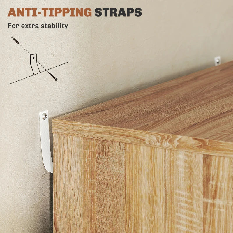 Vinsetto Oak Brown Five-Drawer Filing Cabinet on Wheels - Stylish Storage Solution for Home Office & Workspace