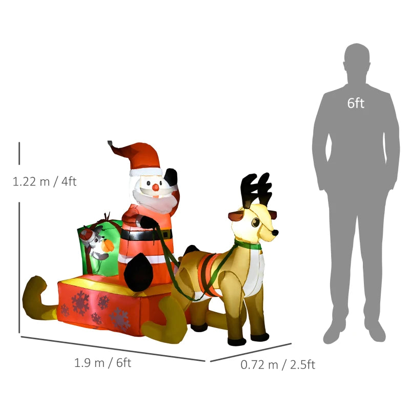 4ft Inflatable Santa Sleigh with Reindeer - Christmas Garden Decoration, Blow Up Xmas Décor for Holiday Cheer