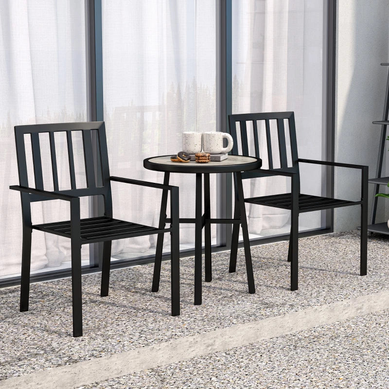 3 Piece Patio Bistro Set with Plastic Table and Stackable Chairs for Outdoor Dining