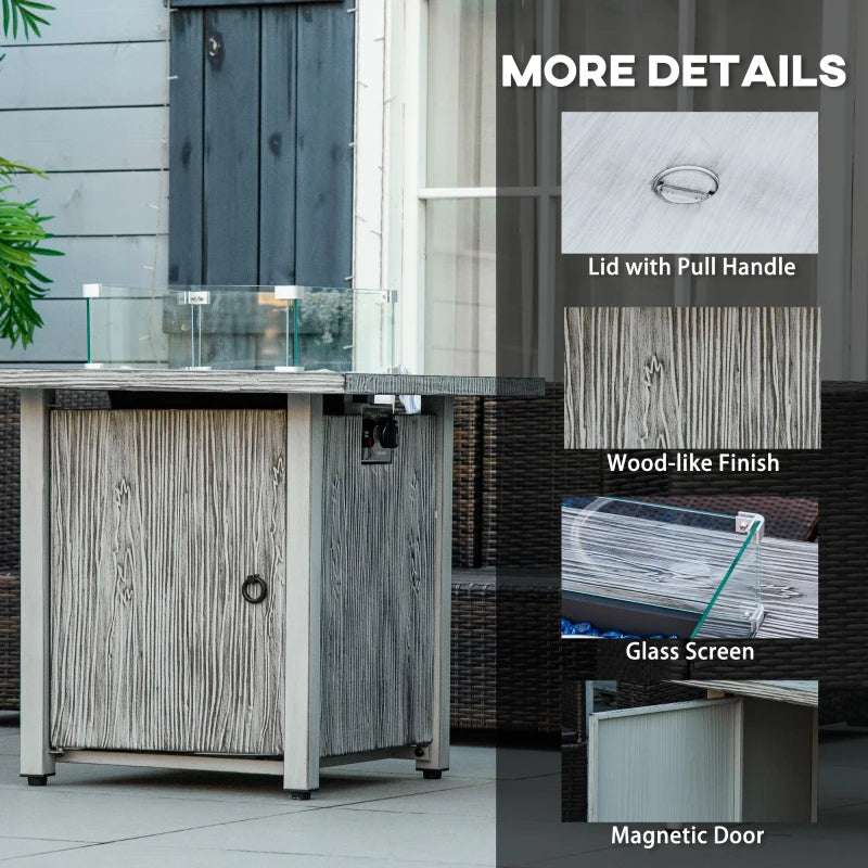 71cm 50,000 BTU Gas Fire Pit Table with Cover & Glass Screen - Stylish Grey Outdoor Heating Solution