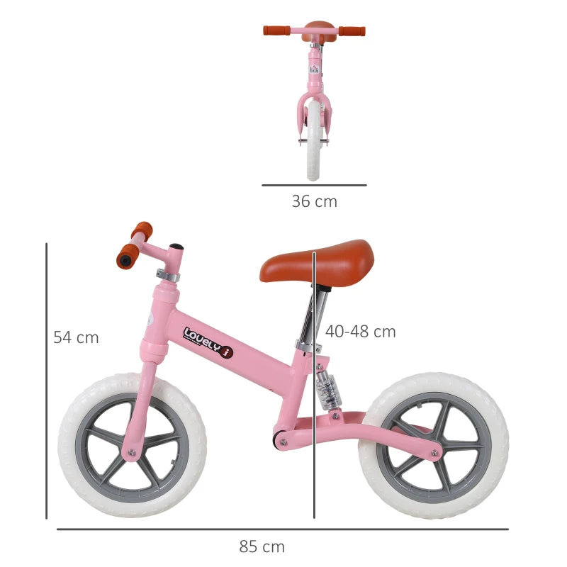 12" Kids Balance Bike - No Pedal Toddler Bicycle with Adjustable Seat & Shock Absorber - Pink Gift for Ages 2-5