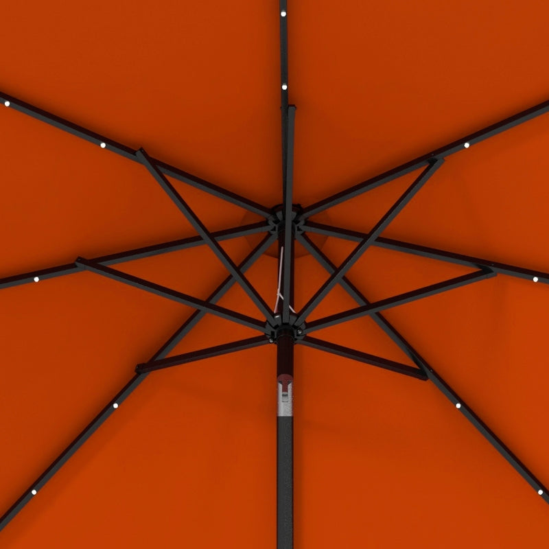 Orange 2.7m Patio Umbrella with Tilt Crank and LED Lights