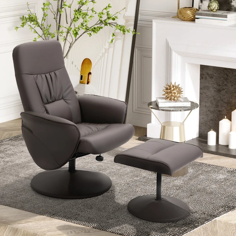High Back Recliner Chair with Footstool - Comfortable Lounge Armchair in Brown
