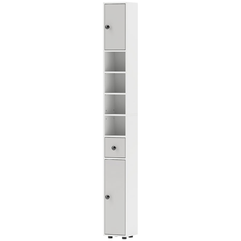 180cm Slim Bathroom Cabinet with Drawer Shelves and Cupboards in Light Grey