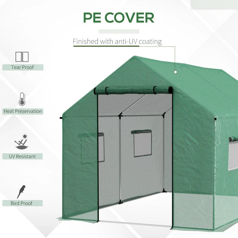 Green Walk-in Polyethylene Greenhouse, 2x3m