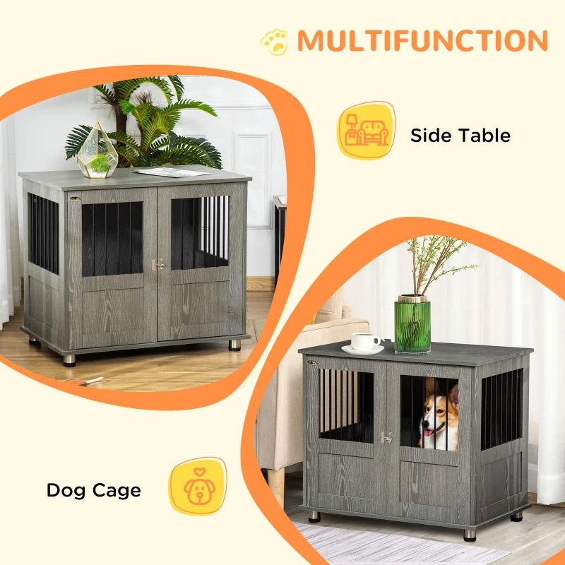 Dog Crate Table for Medium & Large Dogs - Indoor Use, Magnetic Door, 85x55x75 cm, Stylish Grey Design