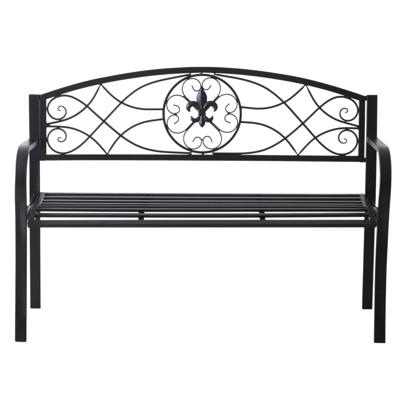 Black Metal Frame Garden Bench, 128x50x91 cm