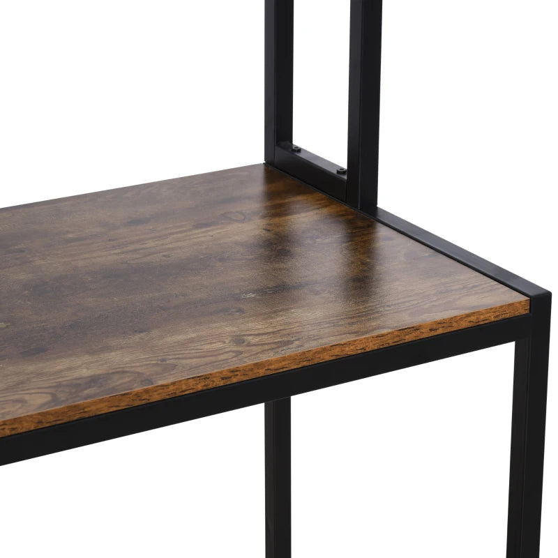 Industrial L-Shaped Desk with Bookshelf - Corner Computer Writing Table, Steel Frame, 140x125cm, Brown for Home Office & Study