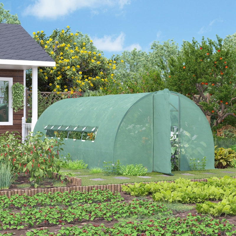 Green Plant Gardening Tunnel Greenhouse, Metal Door, Steel Frame, Mesh Windows (3x6m)