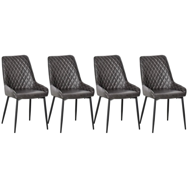 Retro Dining Chair Set of 4 - PU Leather Upholstered Kitchen & Living Room Chairs with Metal Legs in Grey