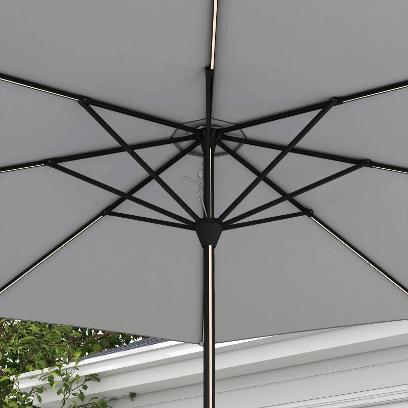 Light Grey Solar LED Patio Umbrella with Crank Handle