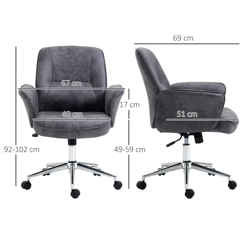 Vinsetto Charcoal Grey Swivel Office Chair - Mid Back Desk Chair for Home Study & Bedroom Comfort