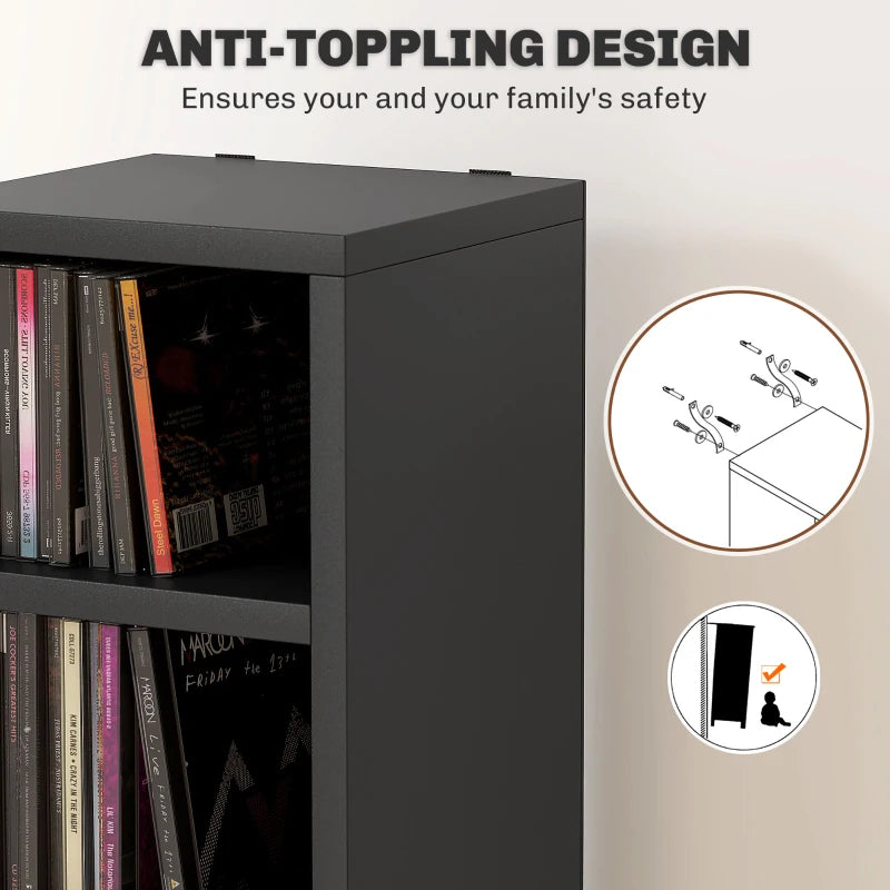 204 CD Tall Narrow Media Storage Tower - Black | Space-Saving Organizer for DVDs, Games & Media - Stylish Home Storage Solution