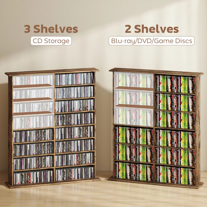 16-Compartment Rustic Brown Media Shelf - Stylish Storage Solution for DVDs, Games, and Books - Perfect for Home Decor