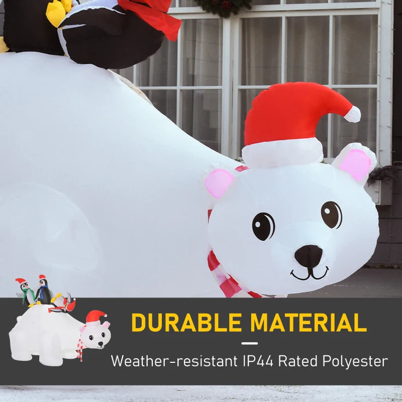 5ft LED Lighted Outdoor Christmas Inflatable Polar Bear with Penguins - Giant Yard Decoration for Home & Garden Parties