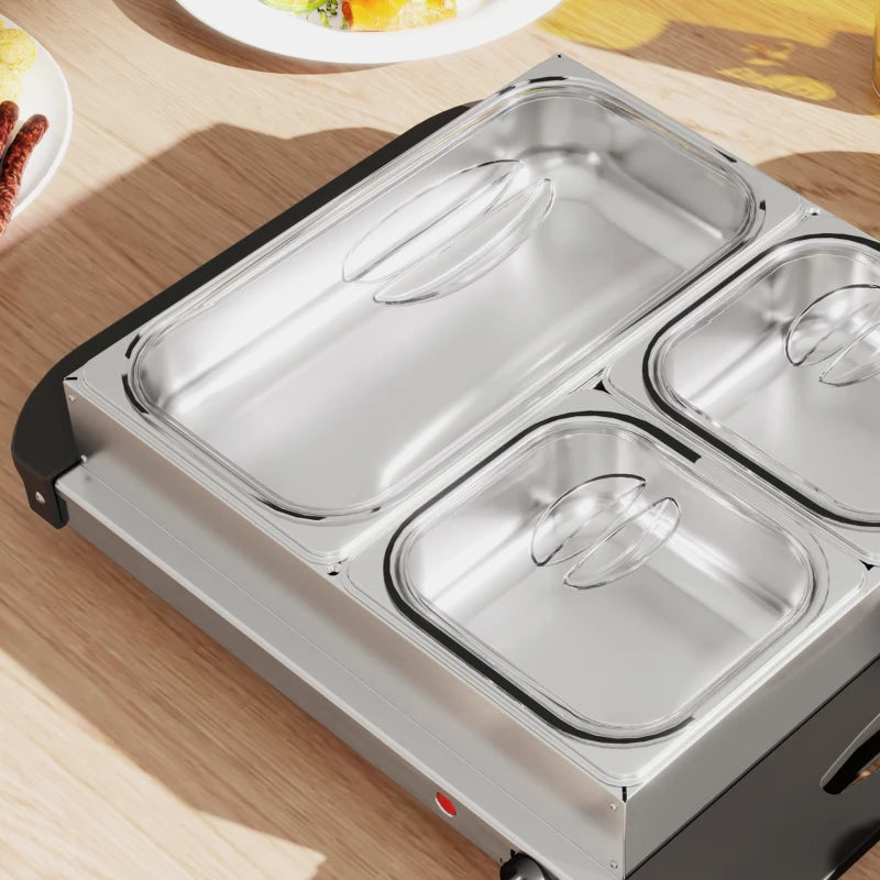 4.5L Stainless Steel Electric Buffet Server with 3 Trays & Lids - Perfect for Parties & Catering