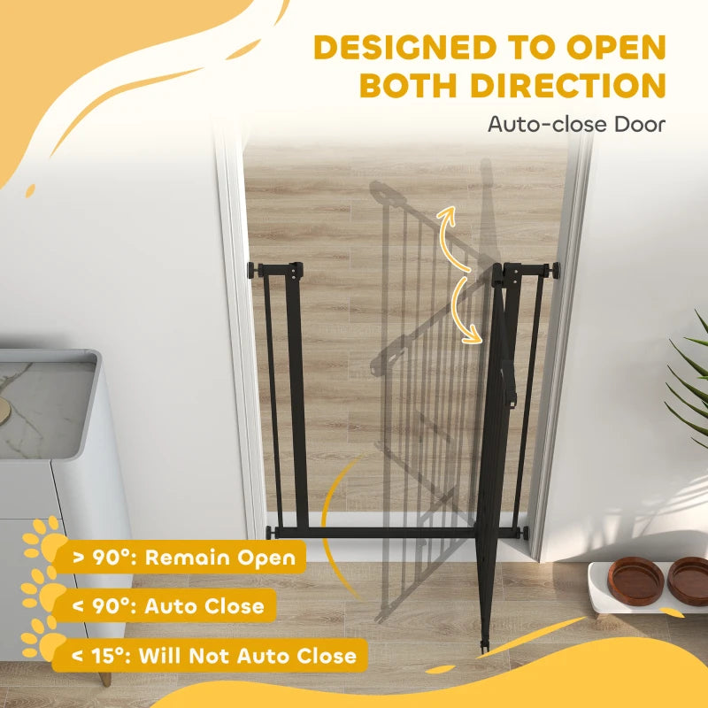Extra Tall Indoor Dog Safety Gate with Cat Flap, Auto Close, 74-80cm Wide - Black Pet Barrier