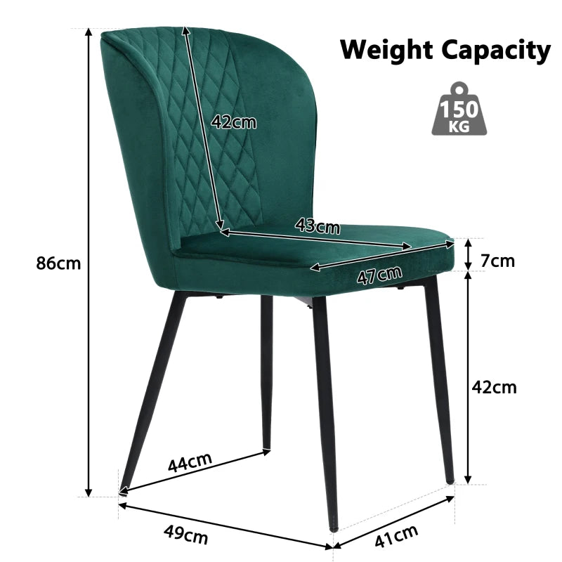Set of 2 Modern Velvet Wingback Chairs with Metal Legs - Stylish Accent Chairs for Dining Room & Living Room, Green