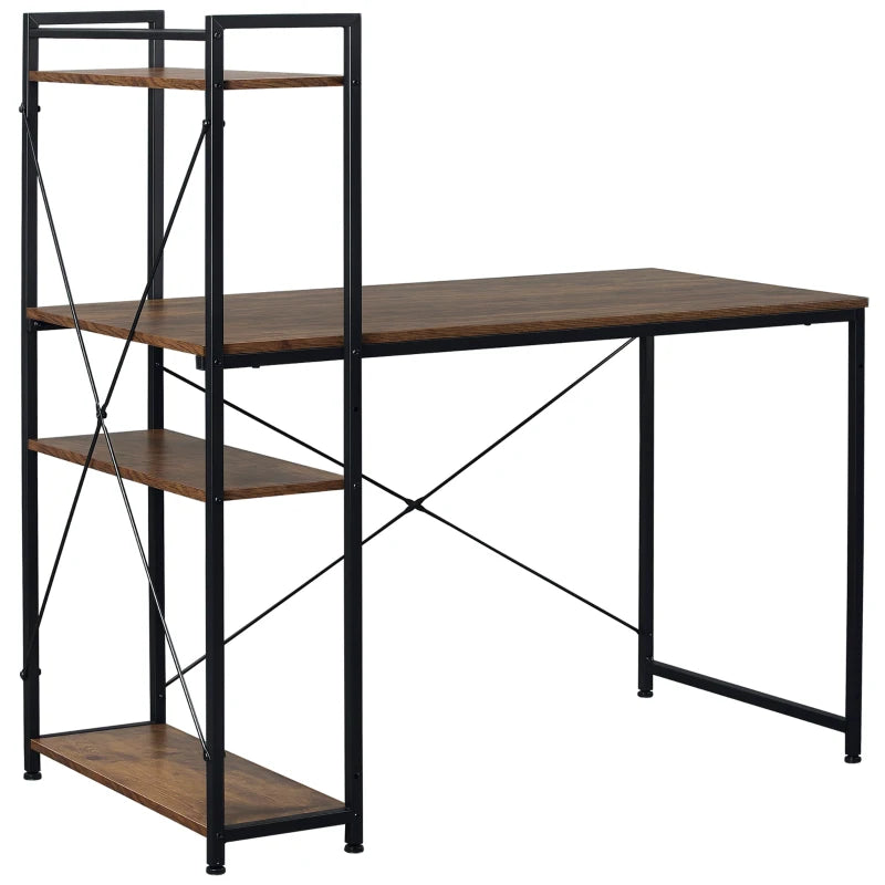 Reversible Industrial Computer Desk with Storage Shelves - Rustic Brown & Black, Easy Assembly, 120x64x121cm for Home Office