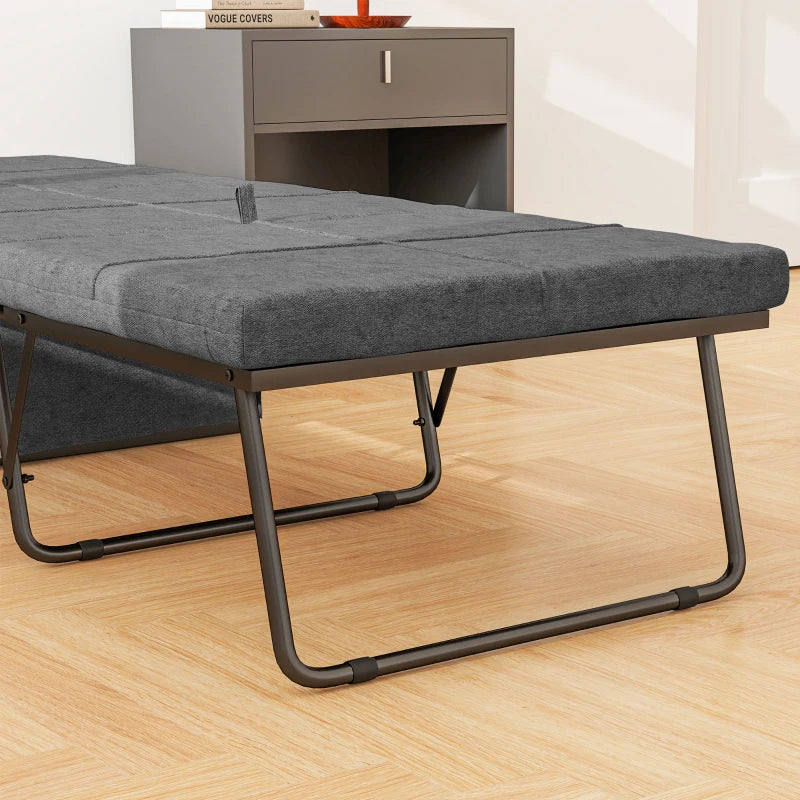 Compact Folding Bed with Linen Sponge Mattress & Dust Cover - Single Metal Frame Guest Bed 69 x 181.5 cm, Grey