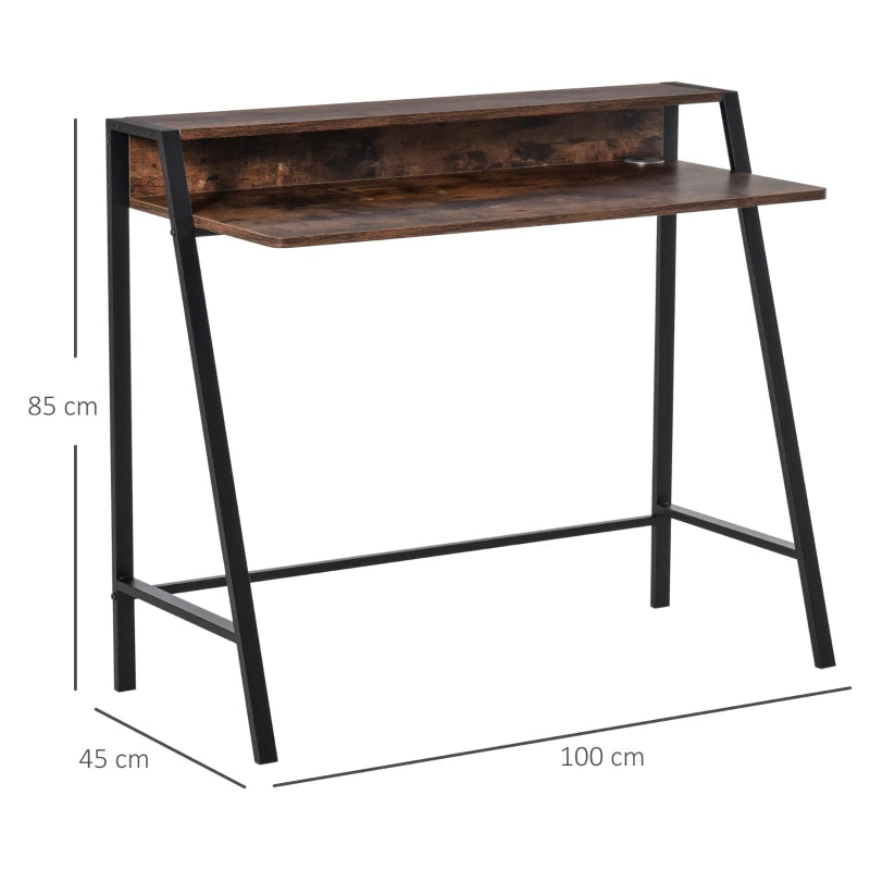 Rustic Brown Writing Desk - 100L x 45W cm Computer Table for Home Office, PC & Laptop Workstation with Storage Shelf