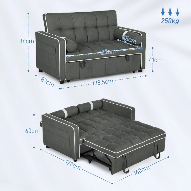 Charcoal Grey Two-Seater Linen-Look Sofa Bed for Stylish Living Spaces