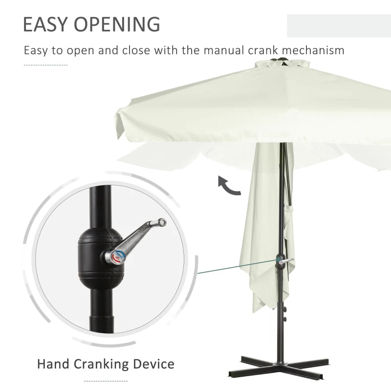 Off-White 2.3m Semi-Round Patio Umbrella with Crank Handle - Balcony Use (Base Not Included)