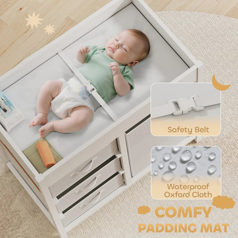 Baby Changing Unit with 4 Storage Drawers and Mat for Nursery Bedroom White 84 x 84.5 cm