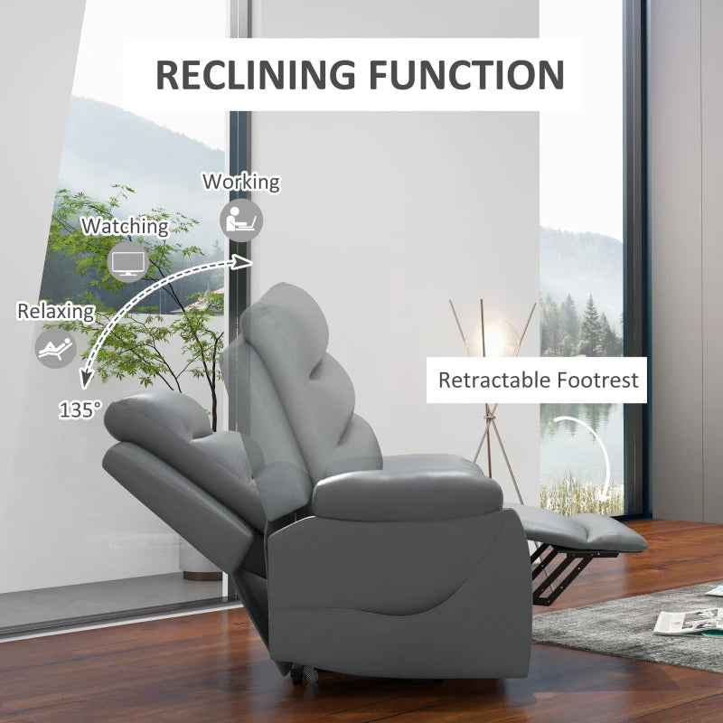 Electric Riser Recliner Chair for Elderly with 8 Vibration Massage, PU Leather, Side Pockets, Footrest, Grey