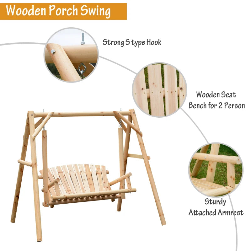 Wooden Outdoor 2 Seater Swing Chair - Garden Porch Hammock Bench