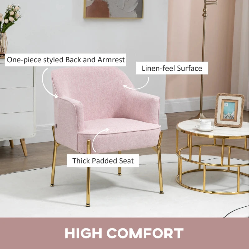 Elegant Pink Accent Chairs with Gold Metal Legs - Soft Padded Living Room and Bedroom Armchairs, Set of 2