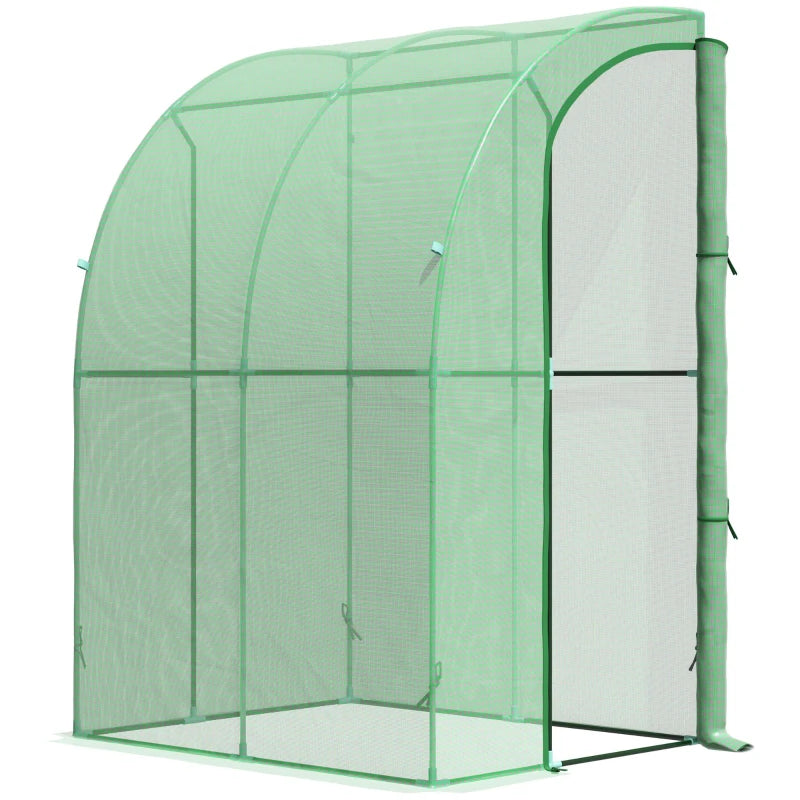 Green Walk-In Wall Tunnel Greenhouse with Zippered Door - 143x118x212cm