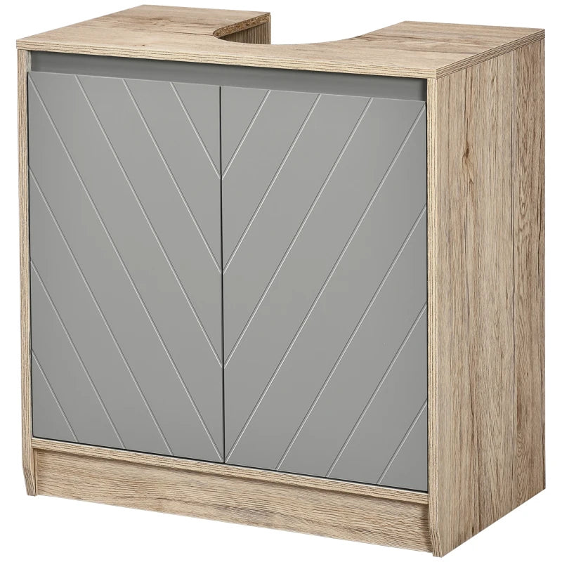 Under Sink Storage Cabinet Floor Standing Cupboard with Adjustable Shelf Bathroom Cabinet 2 Doors Versatile Grey Design