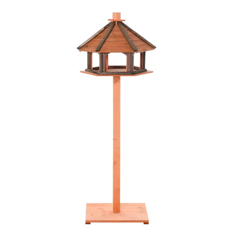 130cm Wooden Bird Table with Roof - Outdoor Feeding Station for Birds, Brown Color, Perfect Garden Accessory