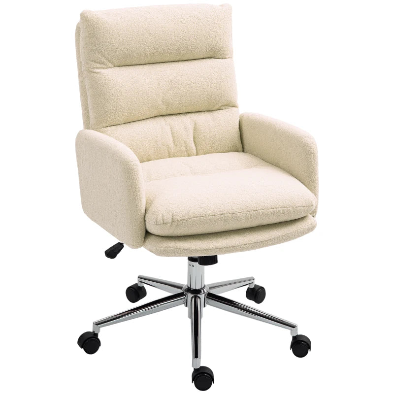 Cream White 91-99cm Sherpa Fleece Office Chair - Cozy Ergonomic Design for Home & Office Comfort