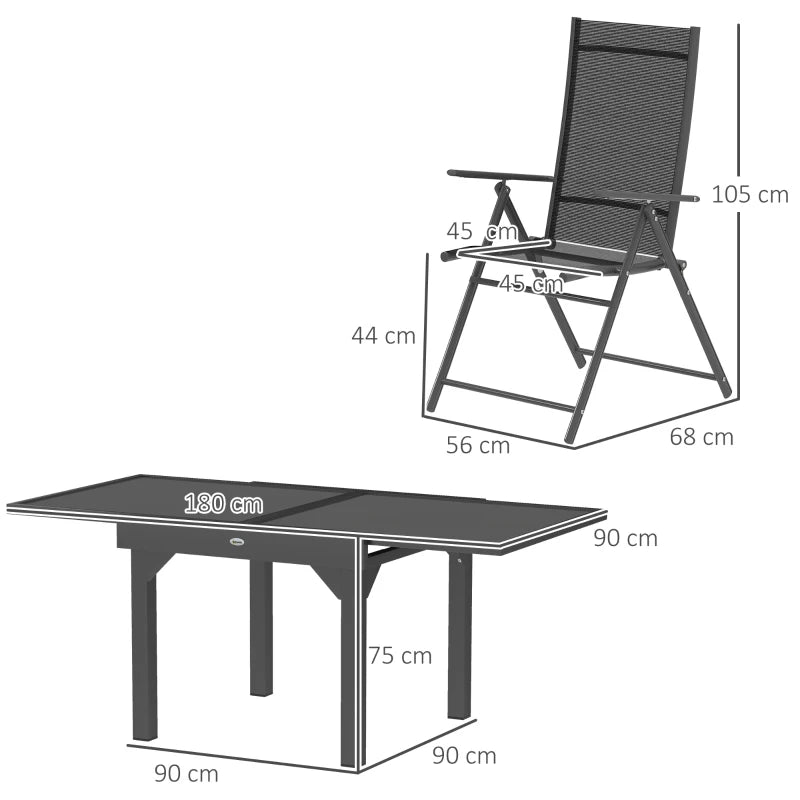 7 Piece Grey Outdoor Dining Set - Extendable Table & 6 Folding Chairs for Patio, Balcony, Deck