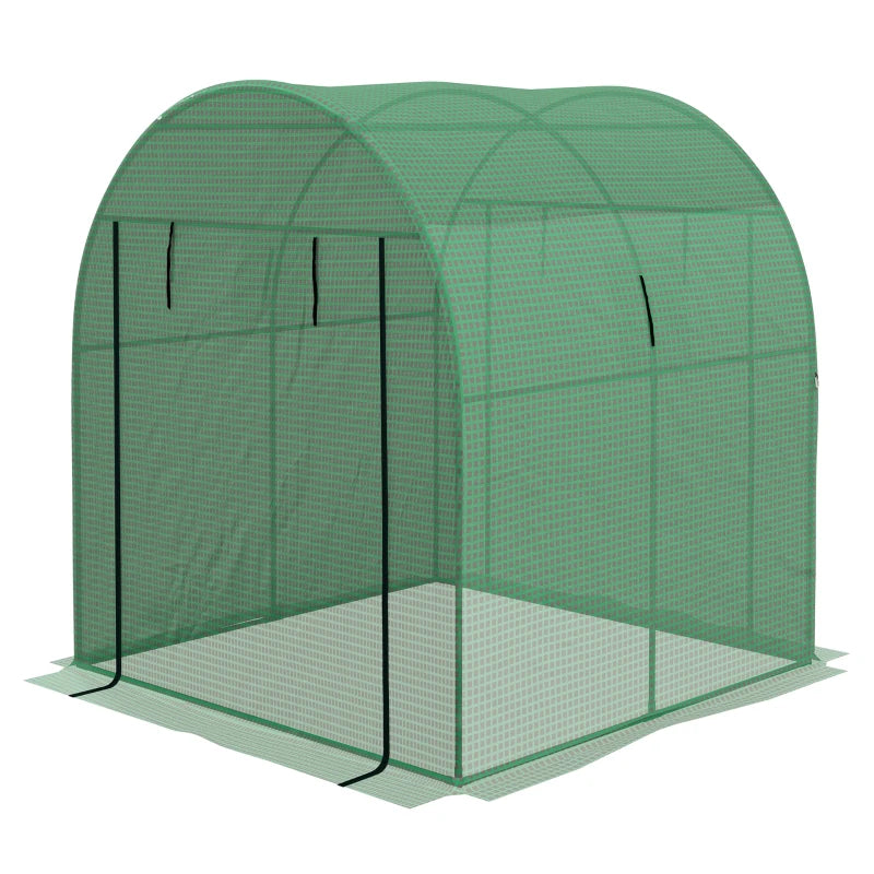 Green Walk-in Polytunnel Greenhouse with UV-Resistant Cover, Doors, and Windows, 1.8 x 1.8 x 2m