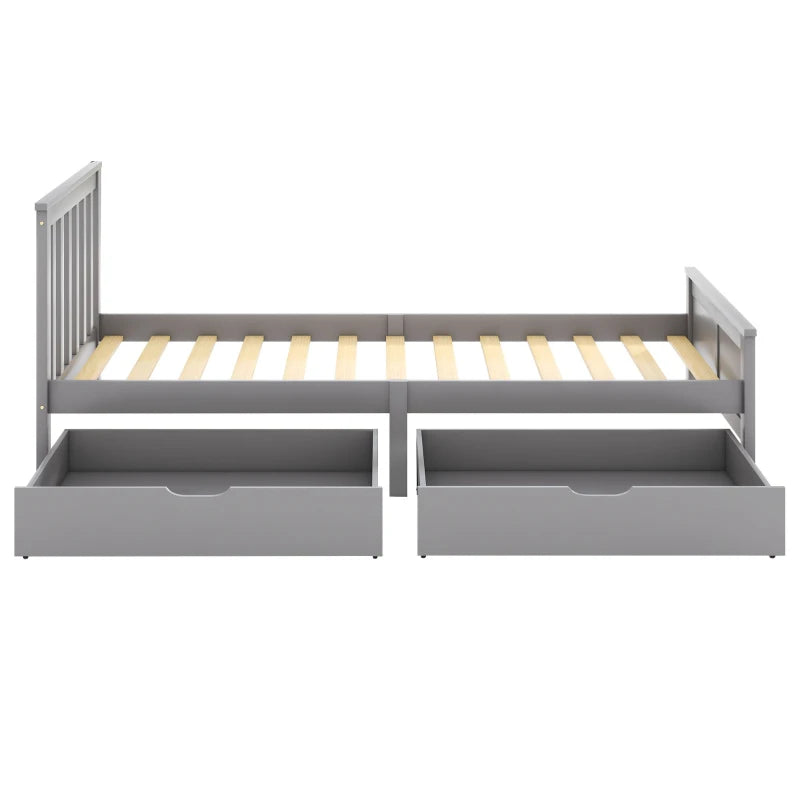 Wooden Pine Divan Storage Bed with Drawers - Solid Slatted Base, 3ft Single, Gray, 196x100x82 cm - Space-Saving Design