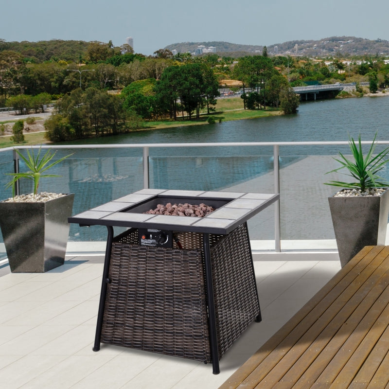 Square Slate Top Gas Fire Pit Table with Control Panel and Lava Rocks, Grey